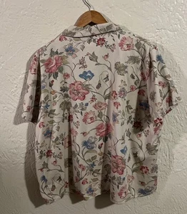 Susan Graver Style Button Up Top Damen XL Blumen Kurzarm Baumwolle VINTAGE - Bild 1 von 7