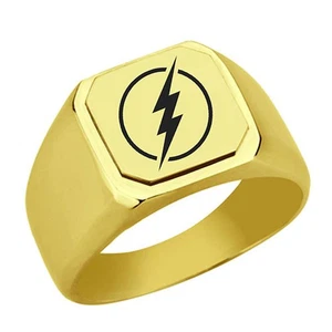 Flash Logo Stainless Steel Signet Ring Engraved, Stainless Steel Men's Signet... - Picture 1 of 4