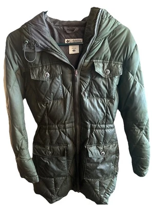 Abrigo chaqueta aislante Columbia XS para mujer verde con capucha acolchada Foto 1 de 4