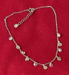 Sterling Silver Anklet Ankle Bracelet w Disk Shaped Dangles & Cz Dainty !! - Picture 1 of 7