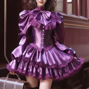 Sexy Juegos con disfraces Vestido de graduación Púrpura Corto Vestido de Noche Encaje Fiesta Cóctel Vestido - Imagen 1 de 13