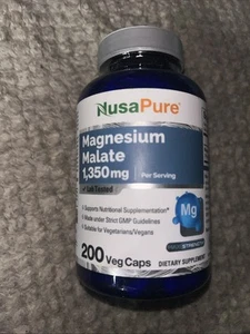 NusaPure Magnesium Malate 1350mg 200 Veggie Capsules (Vegan, Non-GMO, Vegan) - Picture 1 of 5