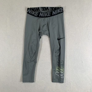 NIKE DRI-FIT Leggings Boys Small Gray Cropped 3/4 18" Logo - Picture 1 of 10
