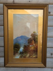 Großes antikes viktorianisches Ölgemälde Original Rahmen Berg Fluss Landschaft - Bild 1 von 10