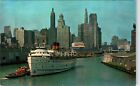 Postcard IL SS North American Georgian Bay Line Chicago River Cruise Cityscape