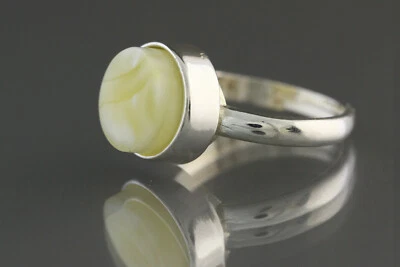 Anillo AMBAR BÁLTICO Genuino Piedra Cabujón Blanco Plata AJUSTABLE 3.3g 190611-12 Foto 1 de 2