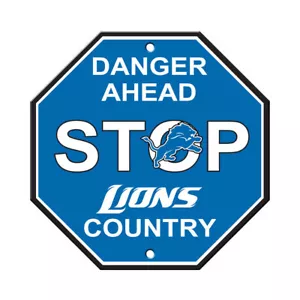 NFL Detroit Lions Stop Sign Danger Ahead Home Room Bar Decor 12" x 12" - Picture 1 of 1