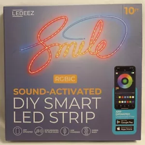 Sound-Activated DIY Smart LED Strip 10 Foot Bluetooth App Operated 20 Clips - Picture 1 of 4