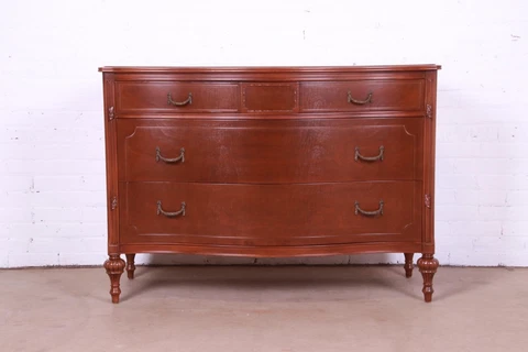 Antique Widdicomb French Regency Louis XVI Burled Walnut Bow Front Dresser Cover