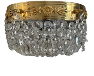 French Crystal Ceiling Light Beaded Chandelier Flush Mount Italy 16” Exquisite - Picture 1 of 18