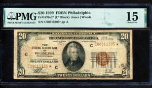 Fr.1870-C* 1929 $20 PHILADELPHIA ***STAR*** FRBN PMG 15 VERY RARE COLLECTIBLE XL - Picture 1 of 2
