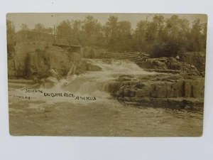 Eau Claire Wisconsin at Dells Bridge RPPC Photo Postcard 1908 Tomahawk Cancel - Picture 1 of 2