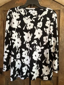 CHICO'S Pima Cotton 3/4 Sleeve Tee Black & White Floral Size 3 XL - Picture 1 of 5