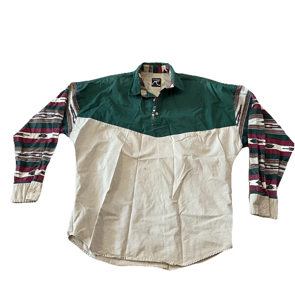 Camisa Roper Vintage Para Hombres XXL Vaquero Azteca Occidental 1/4 Pullover Hecha en EE. UU. 90s Foto 1 de 4