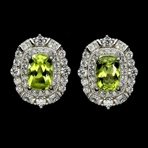 Black Friday 925 Silver Earrings Antique Peridot 7x5mm Natural Gemstone Jewelry - Picture 1 of 14