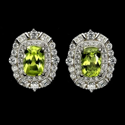 Black Friday 925 Silver Earrings Antique Peridot 7x5mm Natural Gemstone Jewelry - Image 1 of 4