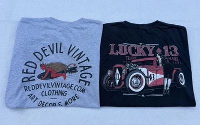 Lote Lucky 13 Camisas De Colección Diablo Rojo Hot Rat Rod Coche Rockabilly Babe Greaser Foto 1 de 4