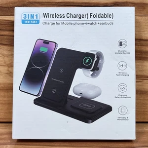 3-In-One Foldable, Wireless Charger: 15W Fast Charging, Works W/Apple & Android - Picture 1 of 4