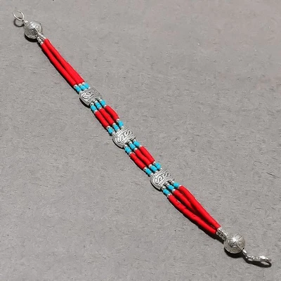Pulsera Joyería Nepalí Hecha a Mano Coral Rojo Turquesa Tibetana 7" SR 2028 Foto 1 de 4