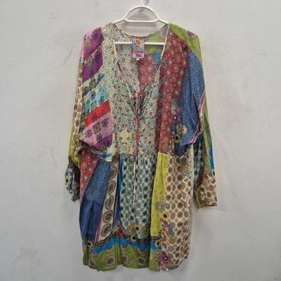 Vestido túnica Johnny Was Boho gitano retazos borla cuello en V floral talla 1X Foto 1 de 4
