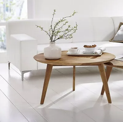 CASA Massivholz Couchtisch rund 90cm Wildeiche massiv geölt Beistelltisch Sofatisch