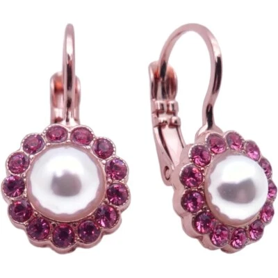 Mariana Roxanne Rose Gold Earrings Simulated Pearl & Fuchsia Flower 1166 NWT - Image 1 of 3