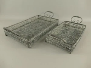 Zier Tablett Dekotablett Schale geprägt Metall Tischdeko Shabby Antik 2er Set - Bild 1 von 3