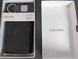 Calvin Klein dreifach gefaltete Geldbörse aus schwarzem Leder Schlüssel FOB Set - Bild 1 von 4
