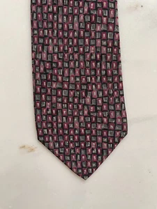 Men's UNGARO PARIS Vintage 100% Silk Gray Red Pink Squares Made In Italy - Picture 1 of 4