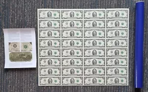 Two Dollar 2013 32x $2 Full Sheet Uncut Federal Reserve Notes RARE Currency Tube - Picture 1 of 3