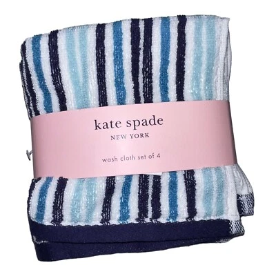 Kate Spade New York 4 件套蓝色条纹棉洗布 13x13 全新 — 第 1/4 张图片