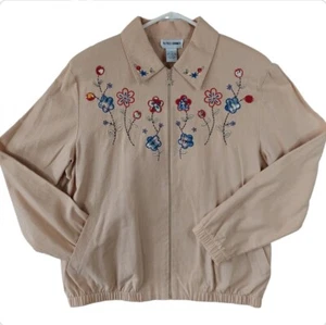 Alfred Dunner Jacket Women 12 Embroidered Star Zipper Pockets Floral Grandma 80 - Picture 1 of 18