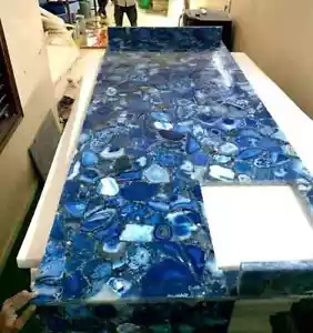 Blue Agate Dining Table Top Kitchen Slab Handmade Furniture Agate Bar Table Deco - Picture 1 of 6