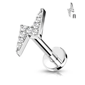 Piercing labret oreille éclair pavé de strass acier chirurgical - Foto 1 di 1