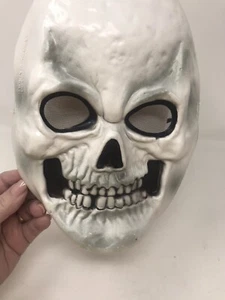White Skull Skeleton Rubber Halloween Mask Head Strap Scary - Picture 1 of 4