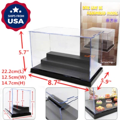 US 8.8"L Acrylic Display Box 3 Steps Plastic Base Case Self-Install Dustproof UV - Image 1 of 4