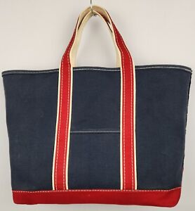 L.L. Bean Vtg 80’s Boat & Tote Canvas Bag Red And Navy Large USA Freeport ME
