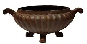 Antigua urna de hierro fundido jardinera patas acanaladas mango doble pesado 13" - Imagen 1 de 10