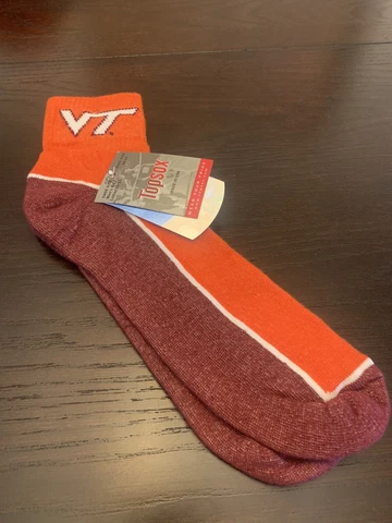 Men's Virginia Tech Hokies Orange 2-Pack Quarter Length Sock Topsox MADE IN USA Cover
