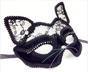 Máscara y orejas de gato de encaje negro máscara de mascarada veneciana vestido elegante mujer nuevo Gato - Imagen 1 de 1