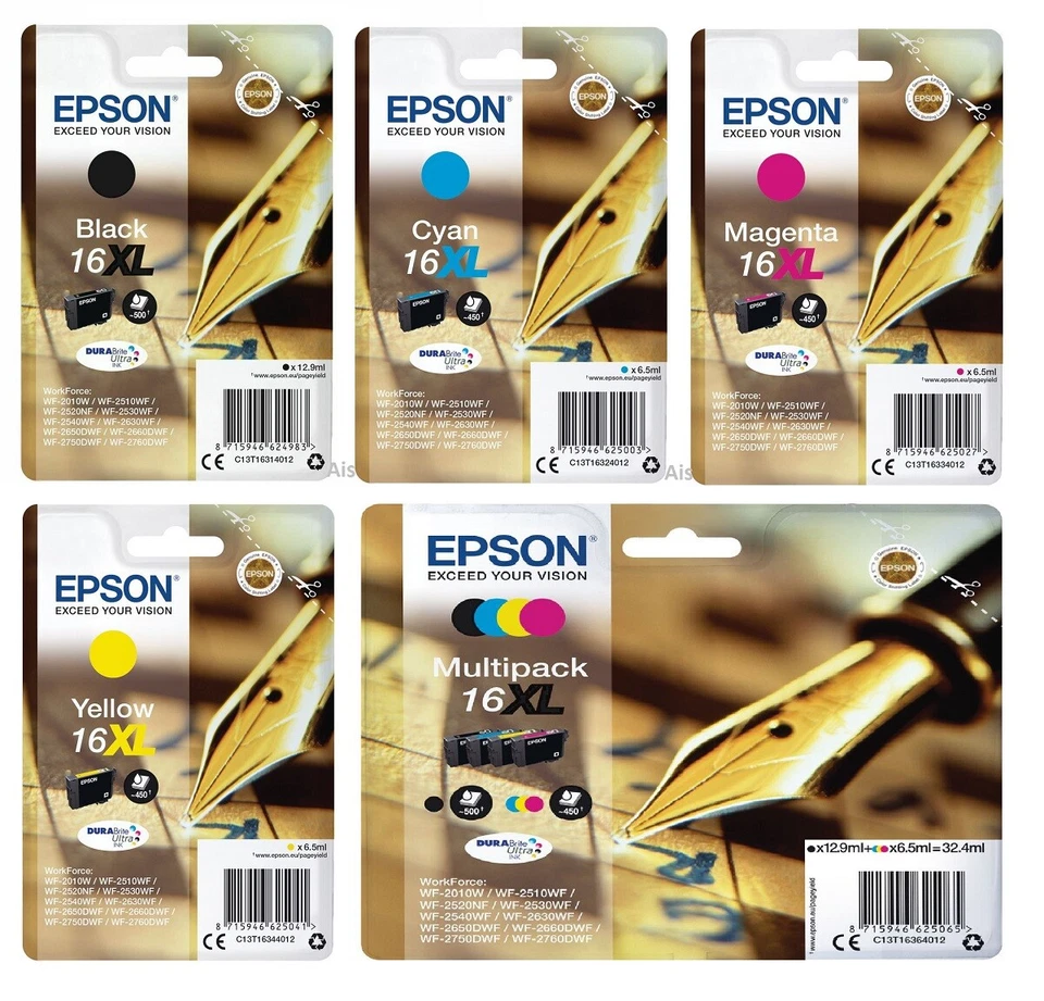 Cartucce inchiostro penna originali Epson 16XL, WorkForc WF-2650DWF, WF2660DWF, LOTTO - Immagine 1 di 1