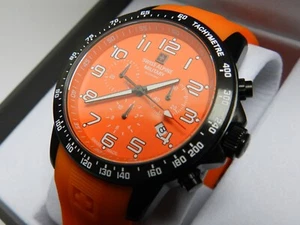 Cronógrafo Militar Alpino Suizo, Cuarzo, 43mm, Suizo, Correa PU, Naranja NUEVO - Imagen 1 de 10