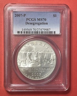 2007 P Little Rock Desegregation Commemorative Silver Dollar, PCGS graded MS70 - Image 1 of 2
