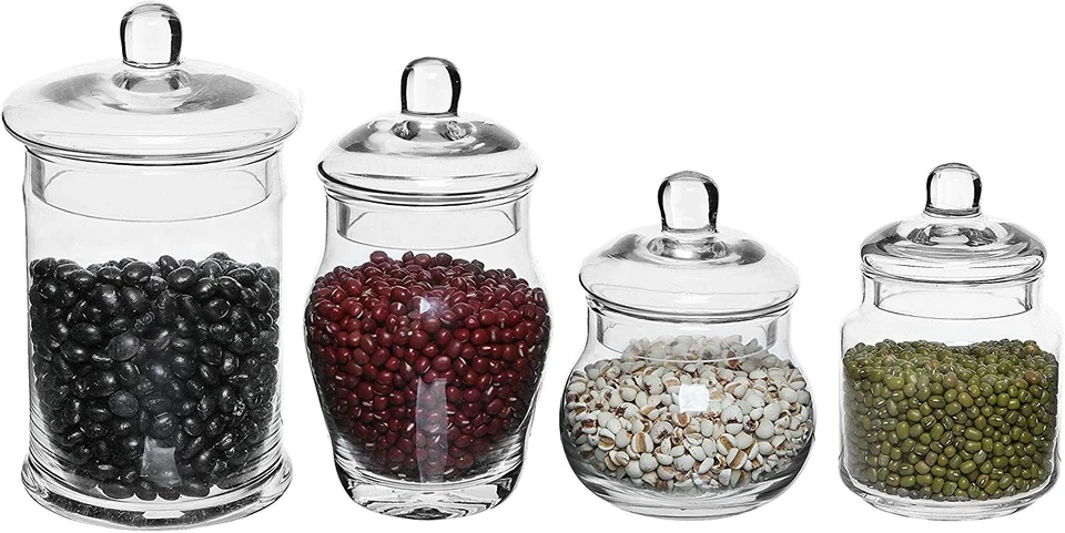 MYGIFT Clear Glass Apothecary Jars, Wedding Centerpiece Storage Canisters, Set of 4