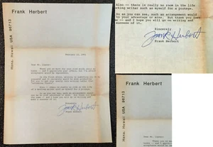 FRANK HERBERT Typed Letter SIGNED (TLS) 1981 science fiction ephemera DUNE wOw!! - Picture 1 of 9