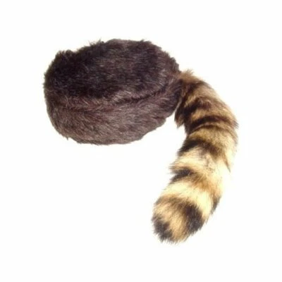 COONSKIN CAP Real Tail Adult Youth Raccoon Coon Hat Davy Crocket Daniel Boon - Image 1 of 2