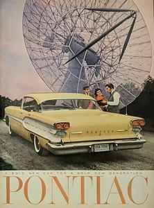 Pontiac 1958 anuncio impreso de 4 puertas de colección, torre de satélite único arte vintage - Imagen 1 de 1