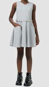 $195 Zoe LTD Kid's Girl's Gray Embellished Belted Sleeveless Shiny Dress Size 7 - Picture 1 of 8