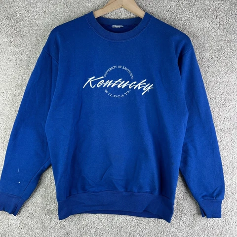 VINTAGE Kentucky Wildcats Sweatshirt Mens Small Blue Crewneck Sweater 90s Logo Cover