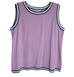 Camiseta sin mangas tejida exclusivamente Misook para mujer talla 2X rosa con ribete blanco y negro - Imagen 1 de 3